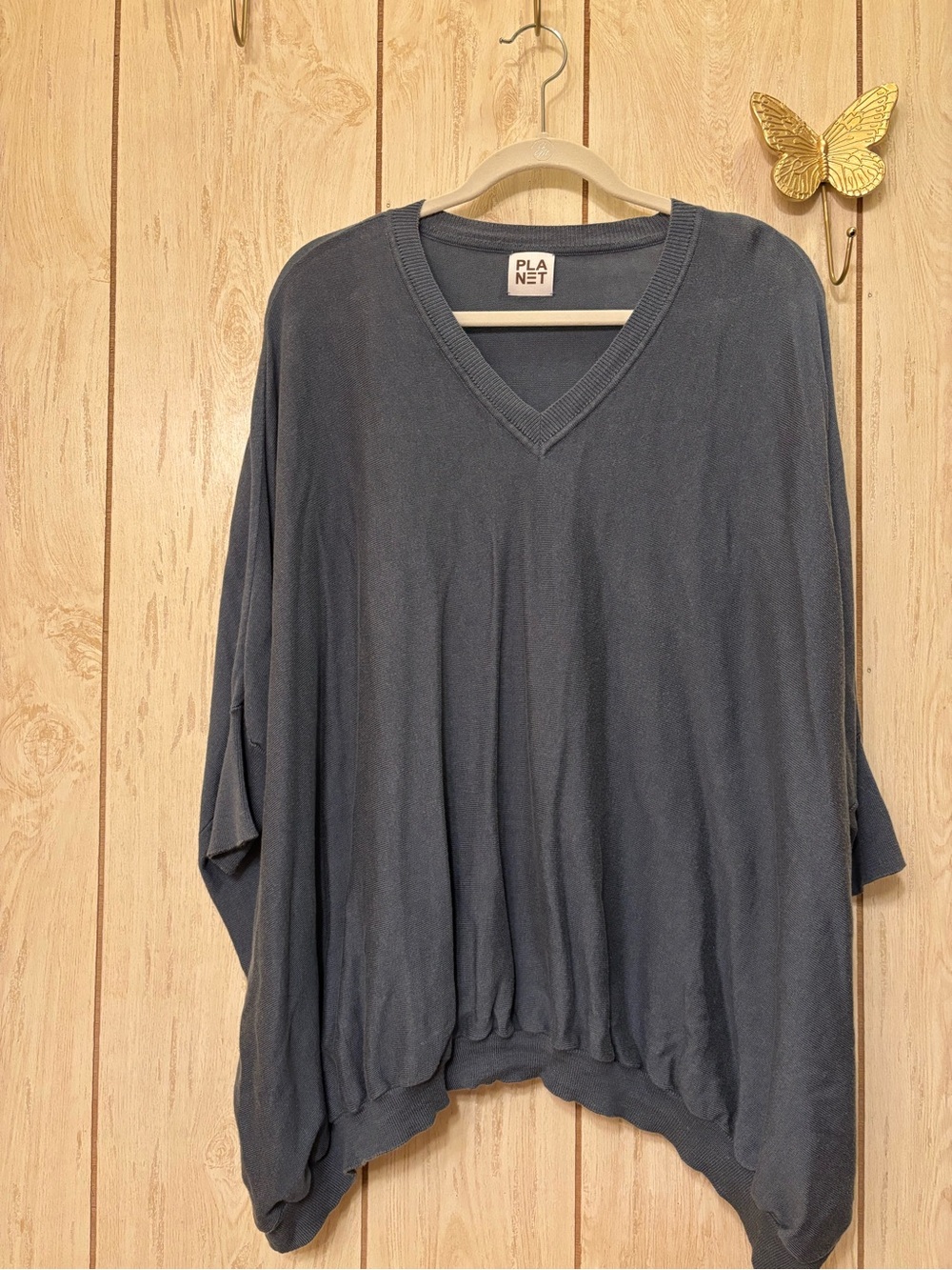 PLANET V-Neck Relaxed Sweater Top in Slate Blue